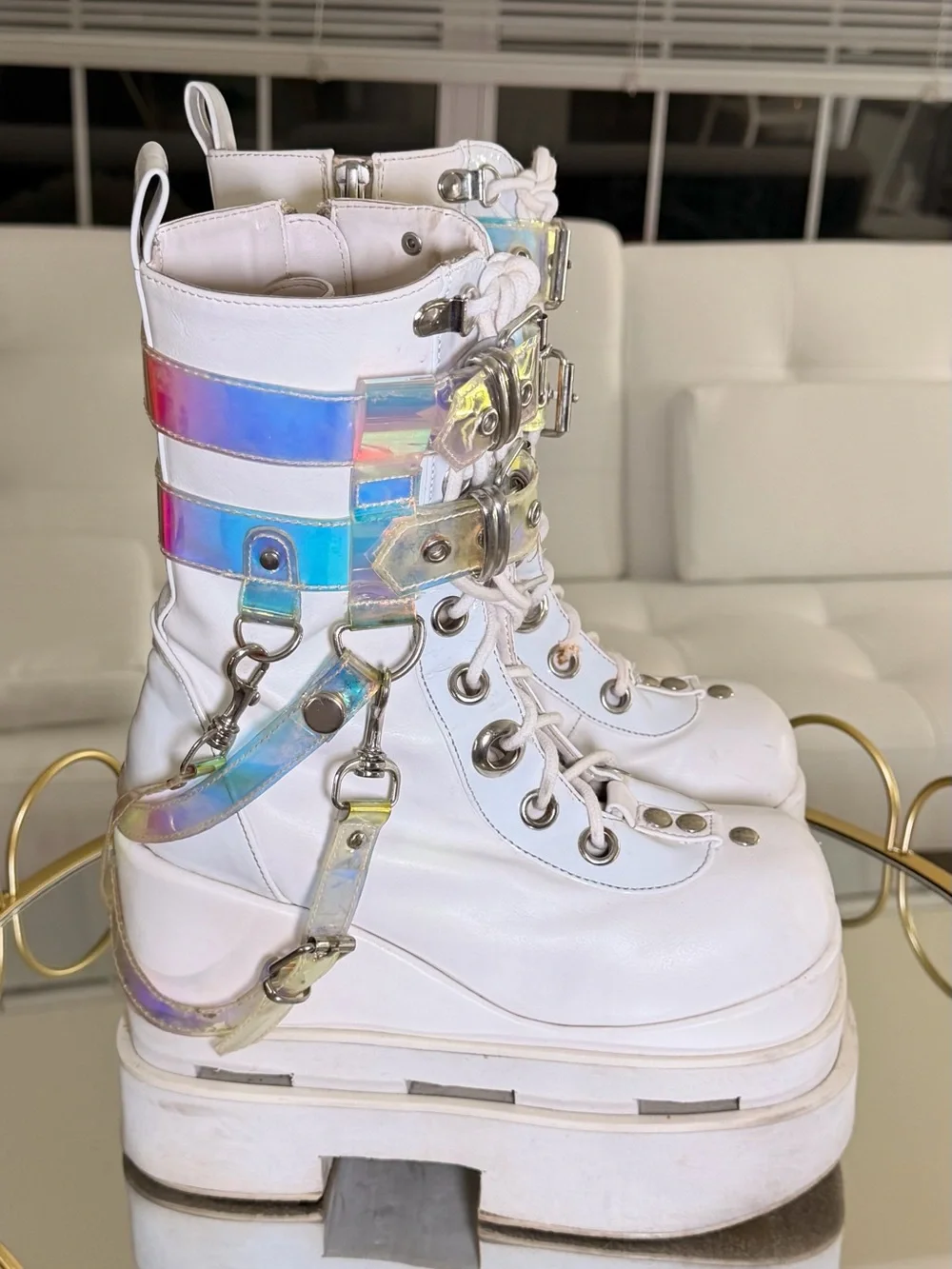 Cash Sold 📣 Women's Demonia Eternal 115 Triple Tiered Mid Calf Boot Size 7